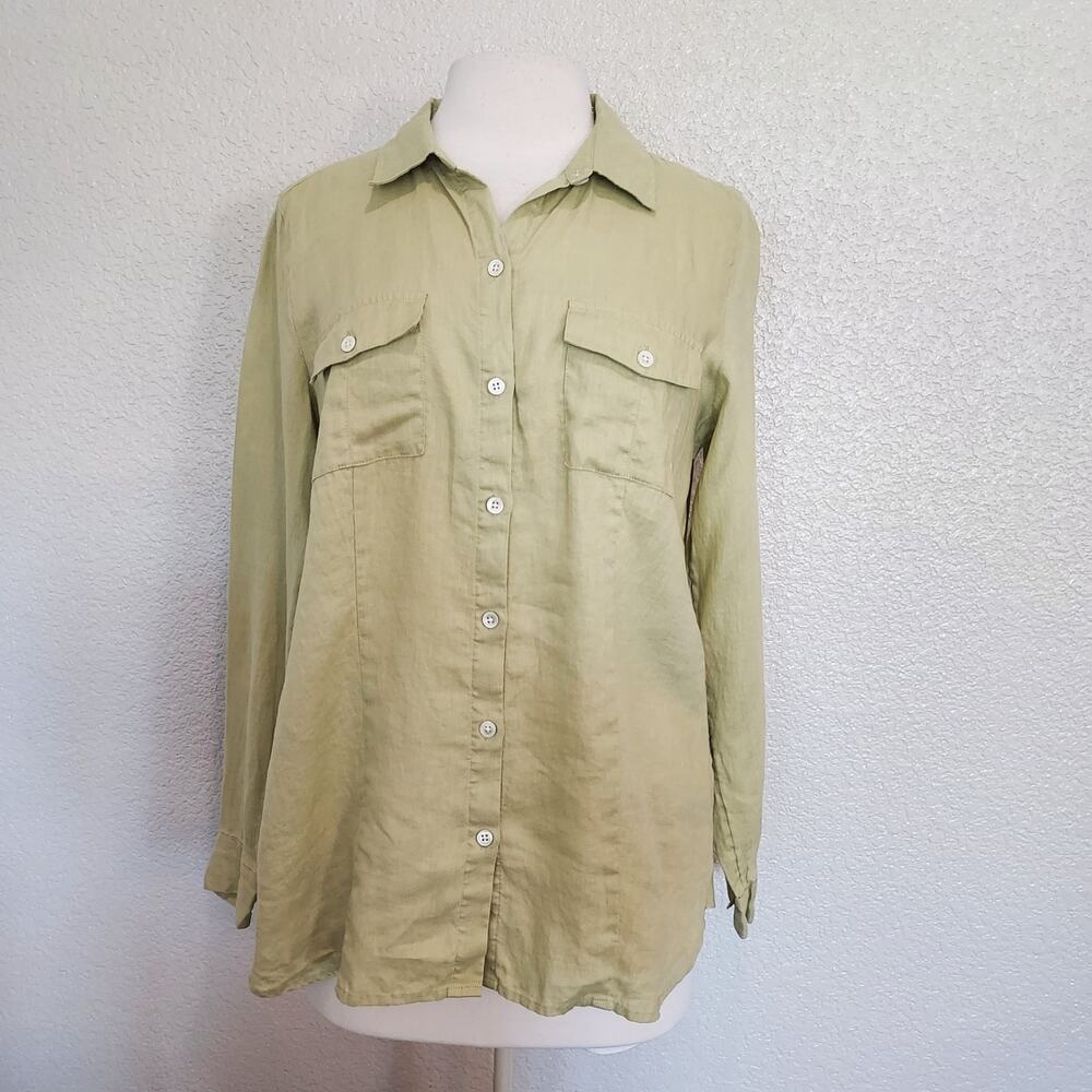 J. Jill Lime Green 100% Linen Long Sleeve Button Down Size M